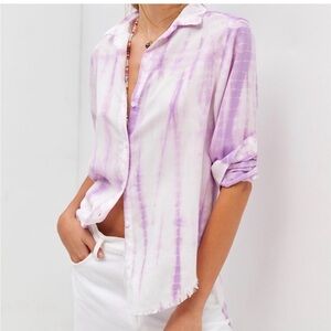 Cloth & Stone for Anthropologie Women's Purple Tie-Dye Button-Up Shirt